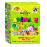 Набор подарочный, Compliment (Комплимент) Беби №1039 Энималс средство для купания с экстрактом алоэ 300 мл + влажные очищающие салфетки  20 шт + губка для купания + развивающая игра-азбука