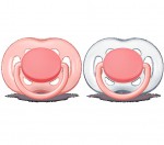 Соска-пустышка силиконовая, Avent (Авент) 2 шт SCF178/28 Фри Флоу 6-18 мес розовая